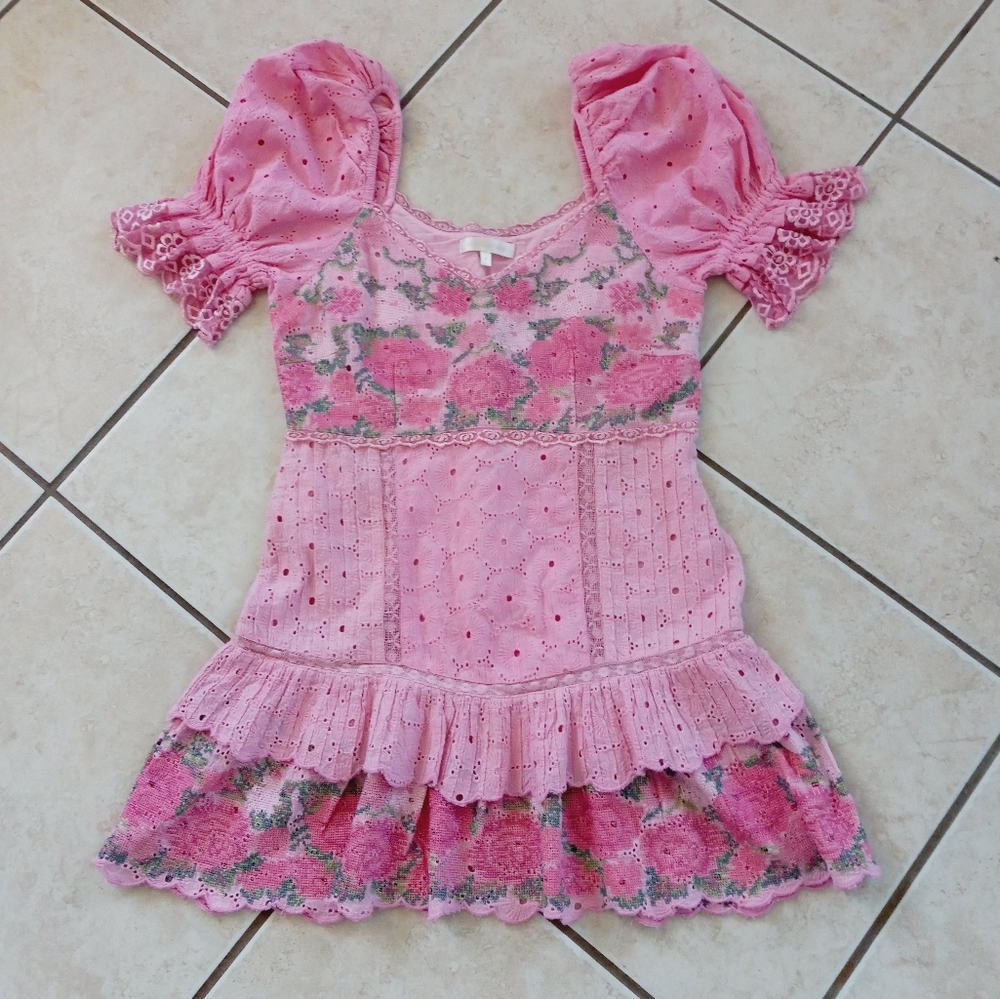 LoveShackFancy Pink Eyelet Floral Mini Dress - Picture 6 of 16